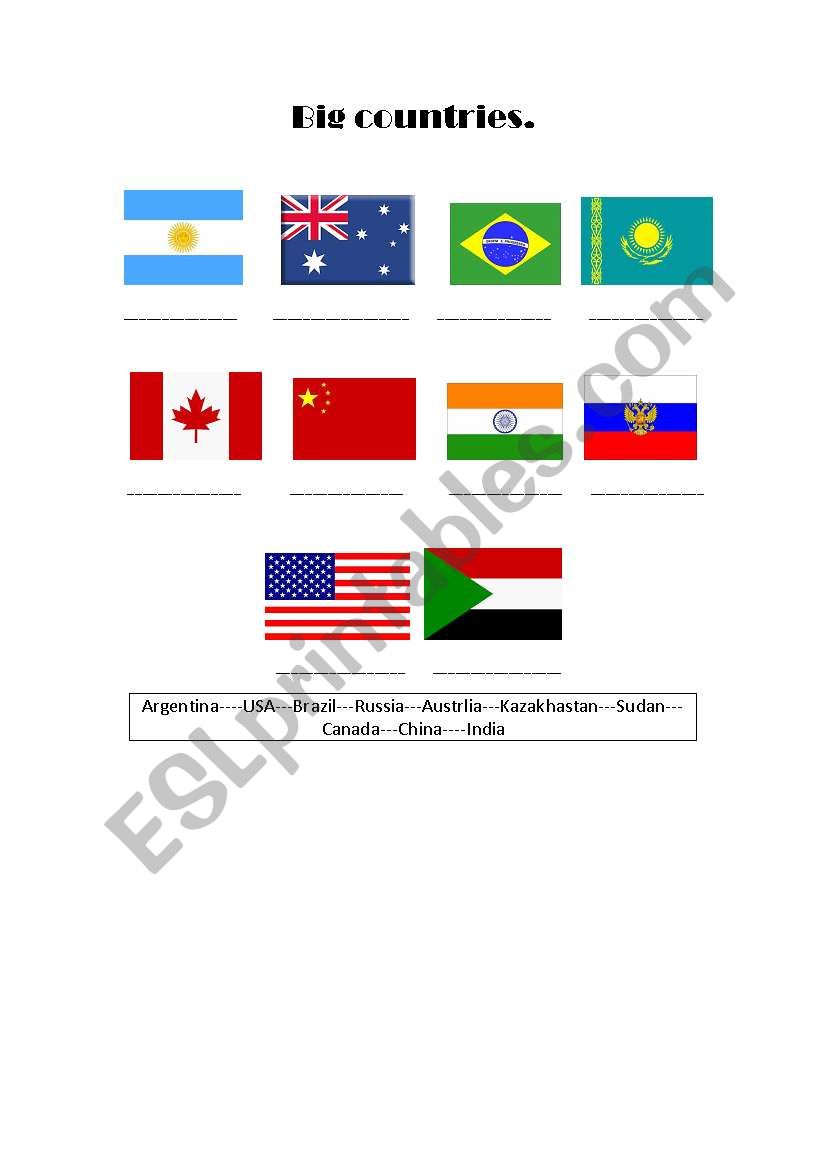 Big countries. worksheet