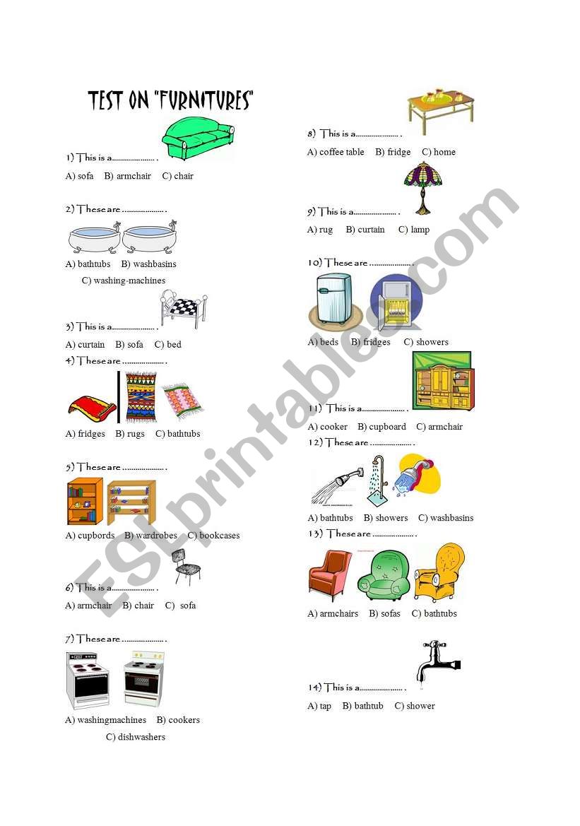 furnitures worksheet