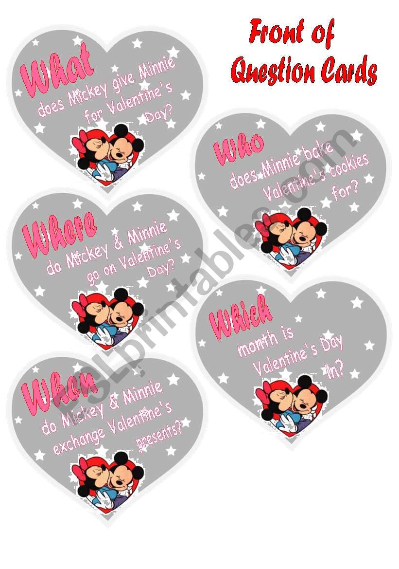 Valentines Memory (Matching Pairs) Game with Wh Questions & Answers Focus. 6 Pages and 20 cards.