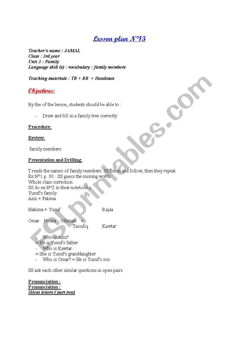 FAMILY worksheet