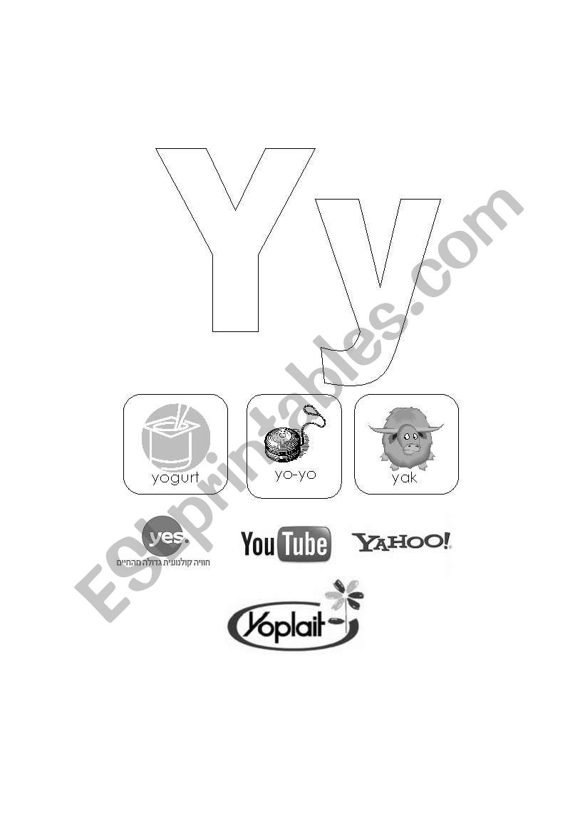 Letter Y page - with cognates and logos