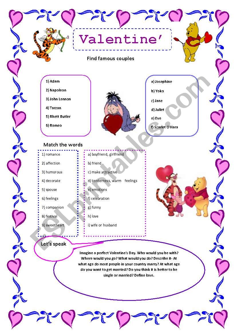 St. ValentineÂ´s Day worksheet