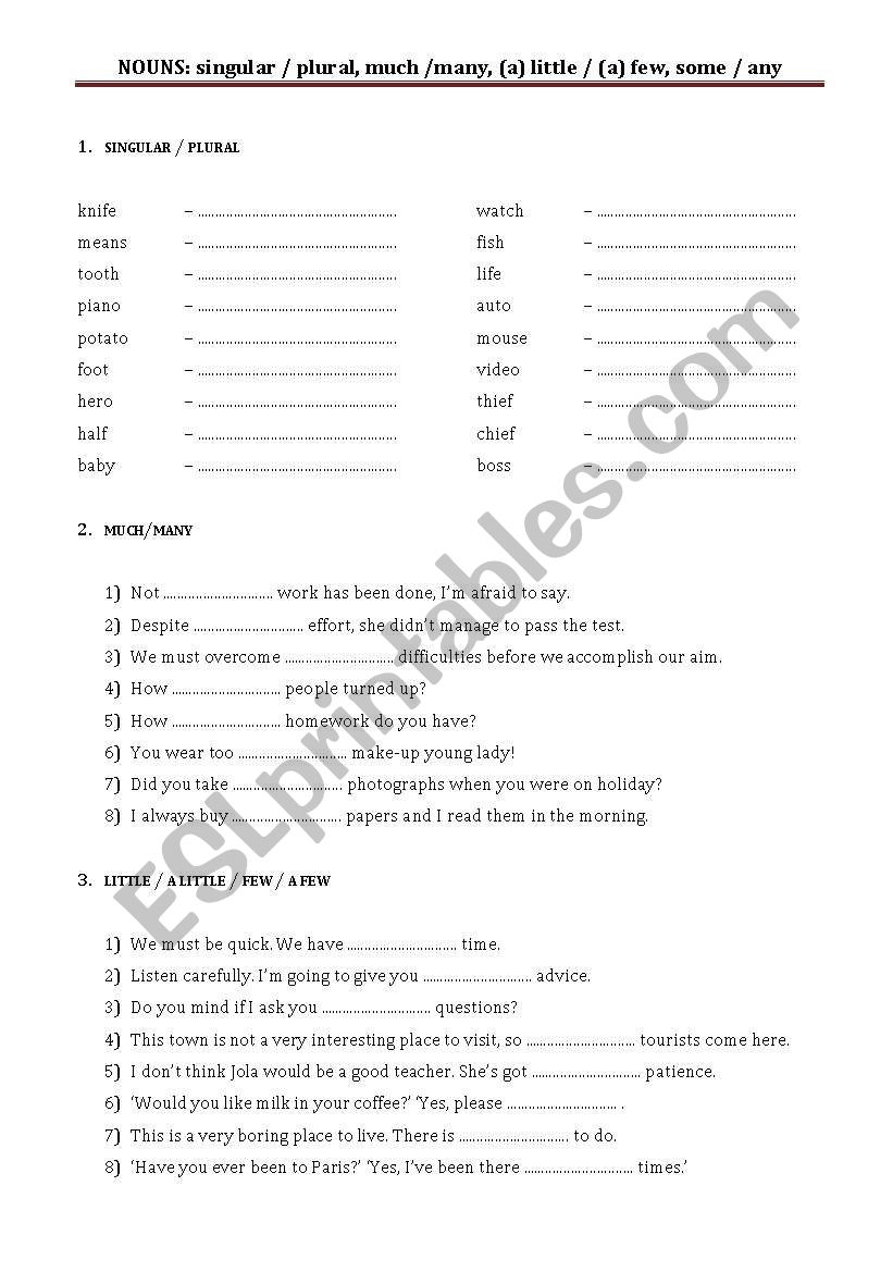Nouns - exercises worksheet
