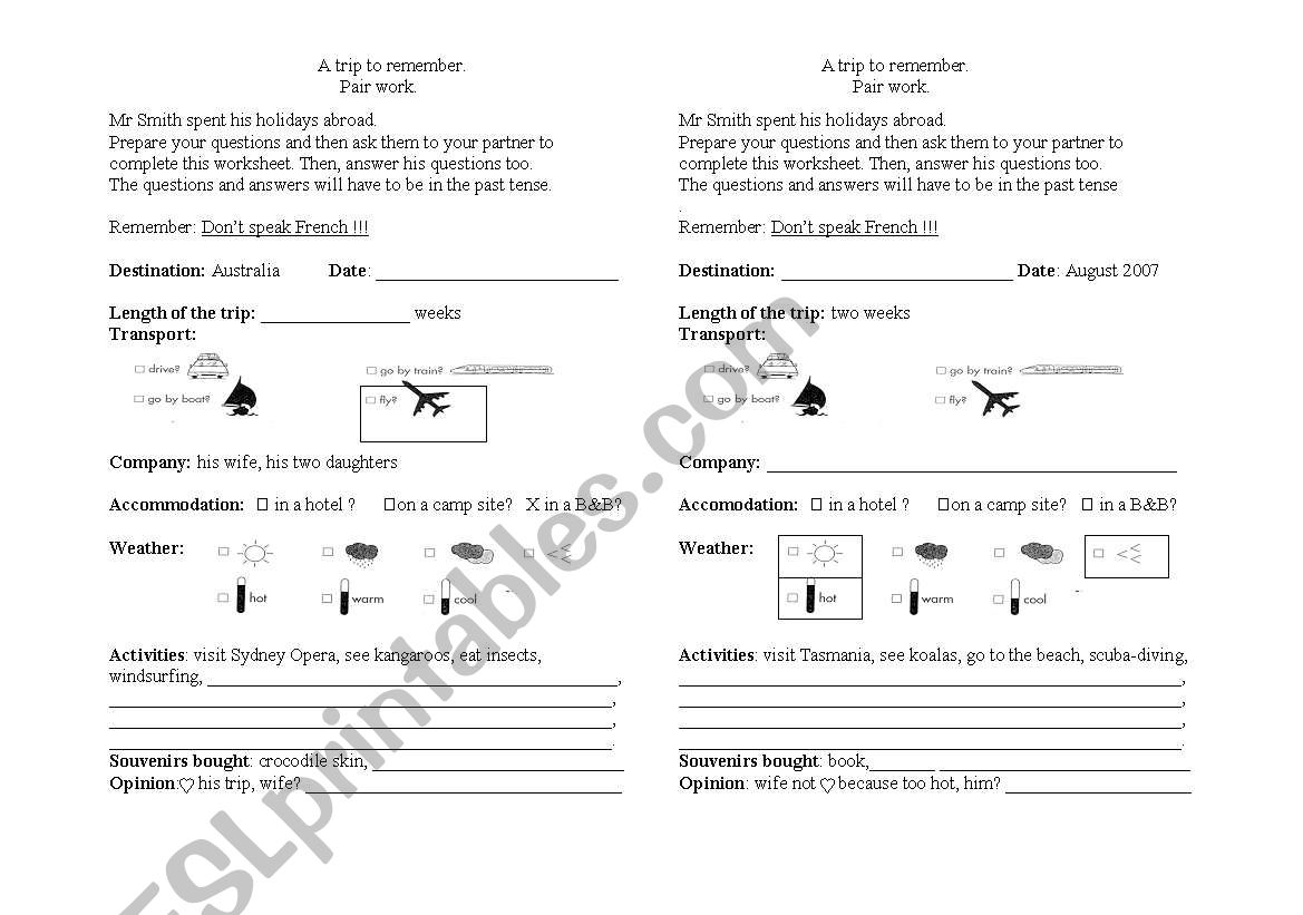 travel pari-work worksheet