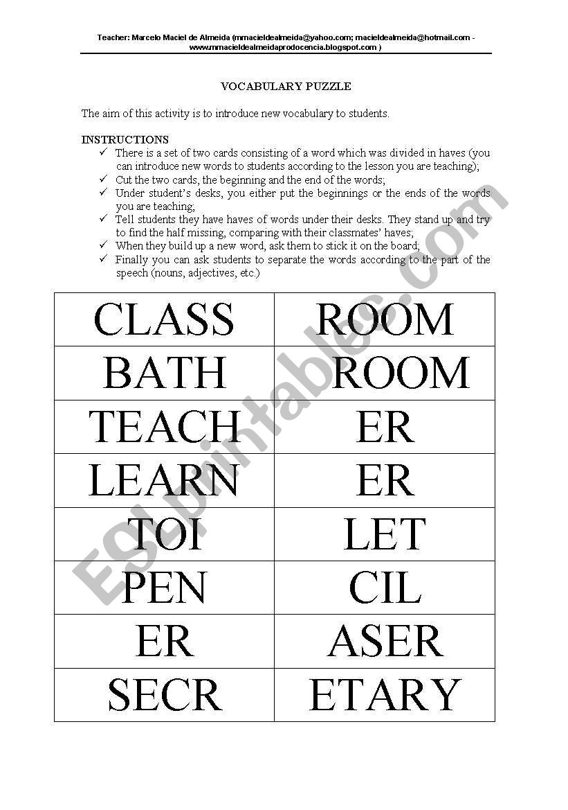 VOCABULARY PUZZLE worksheet