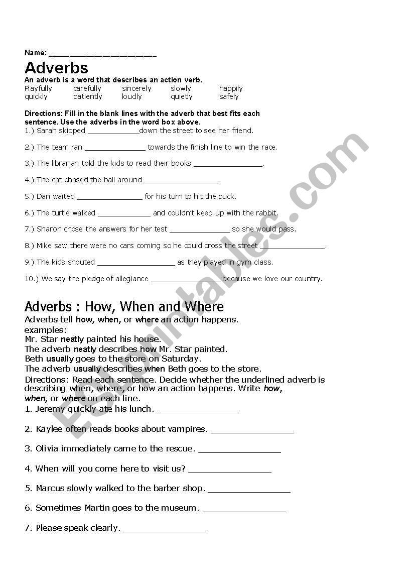 Adverbs worksheet