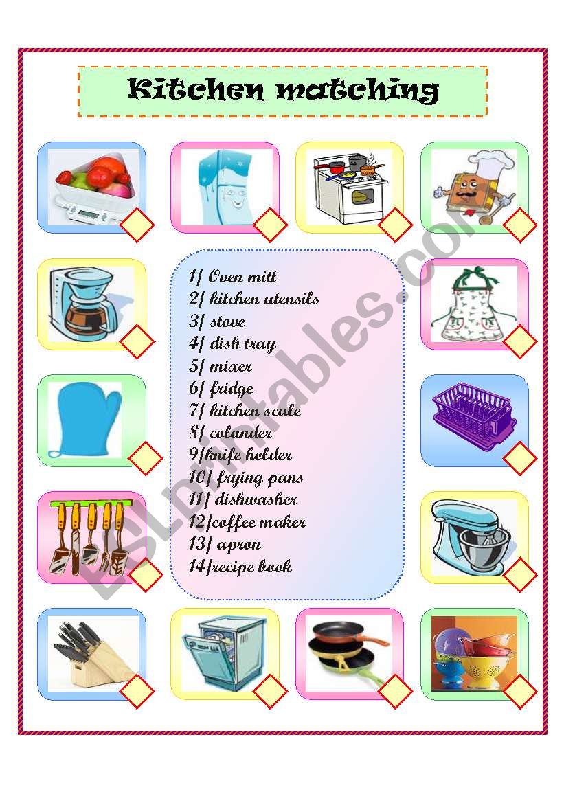 kitchen matching worksheet