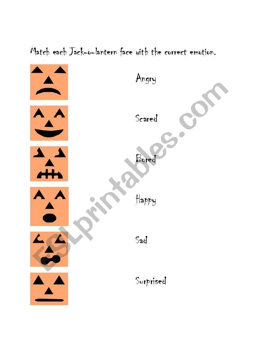 Jack-o-Lantern Emotions worksheet