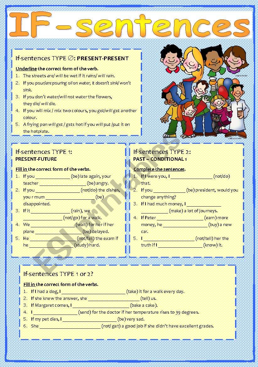 IF-CLAUSES type zero, 1 and 2 (elementary exercises) IF-CLAUSES type zero, 1 and 2 (elementary exercises)