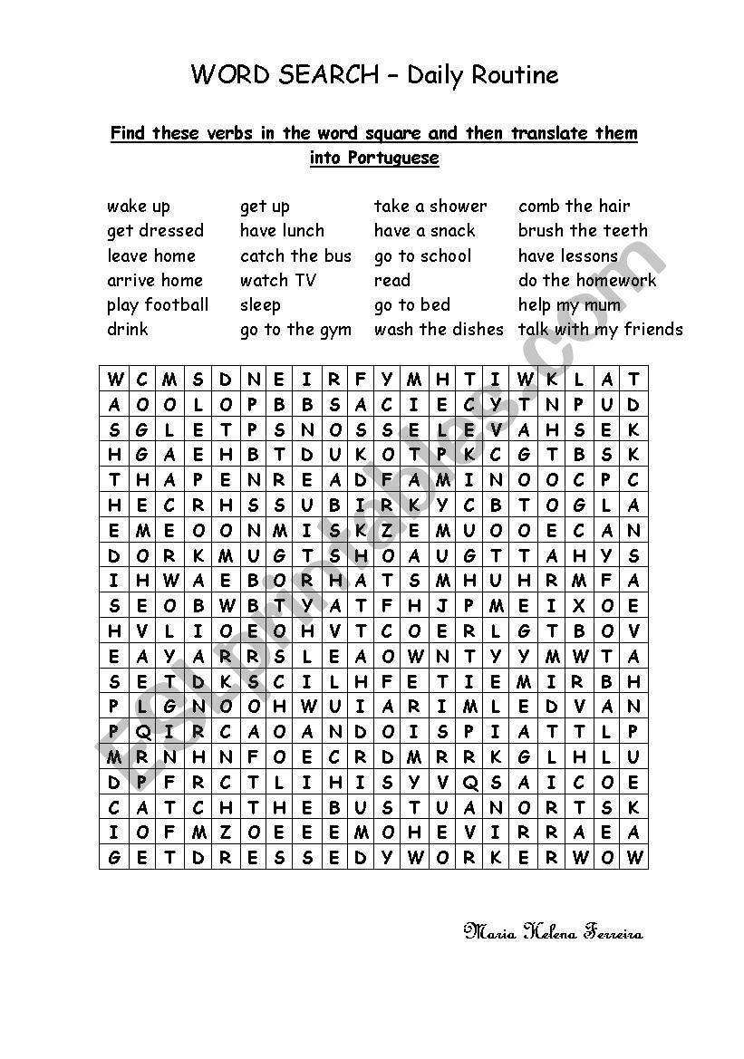 Daily Routine - Word Search worksheet