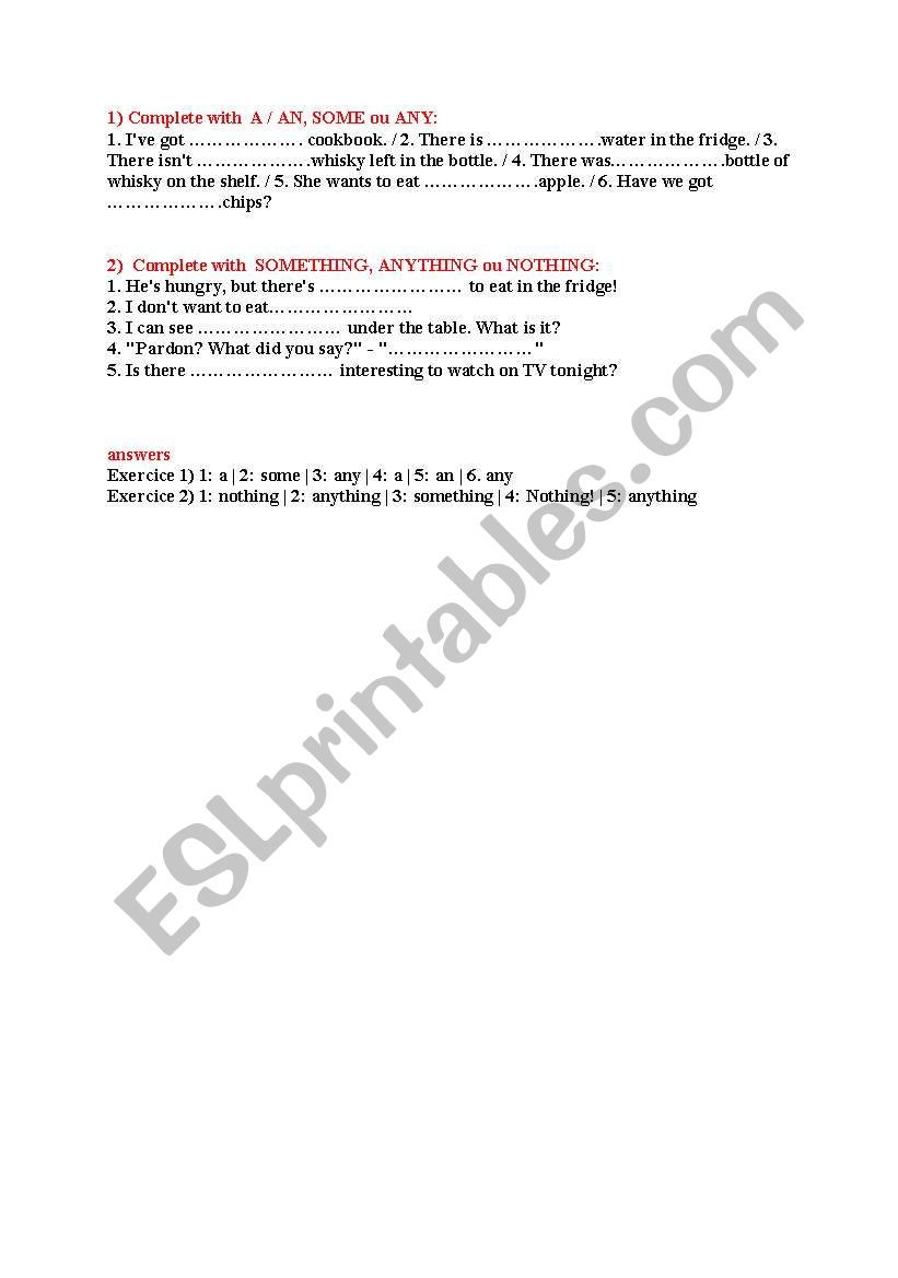 some ,  any..... worksheet