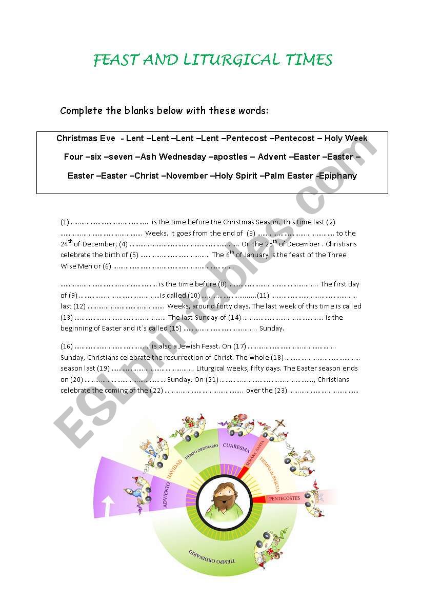 Feast and liturgical times worksheet