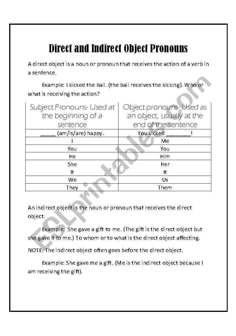 Direct and Indirect Object Pronouns