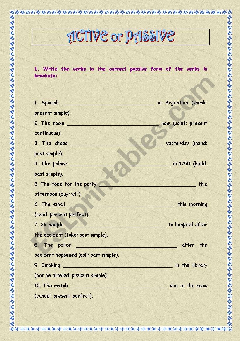 ACTIVE OR PASSIVE worksheet