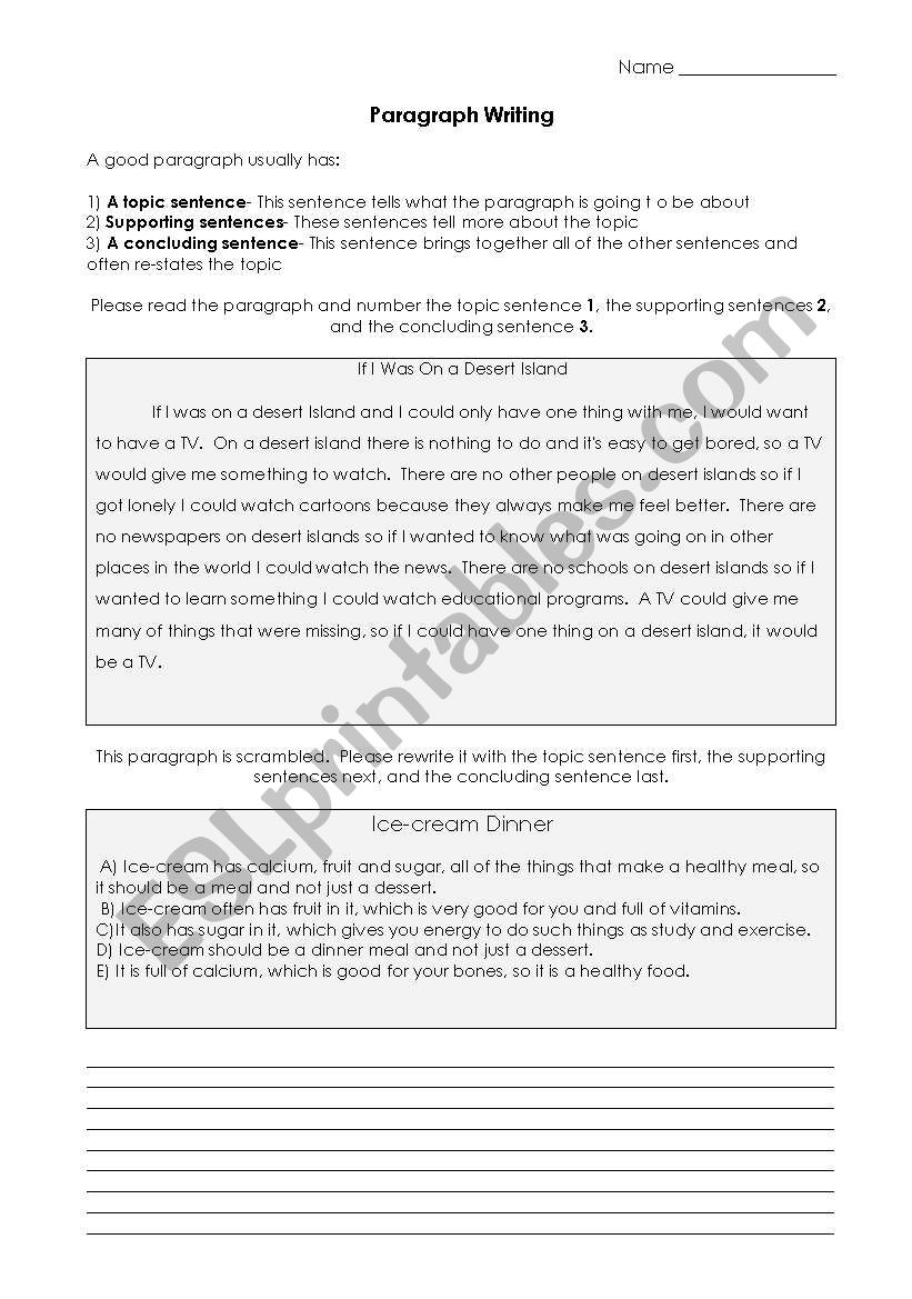 Paragraph writing worksheet