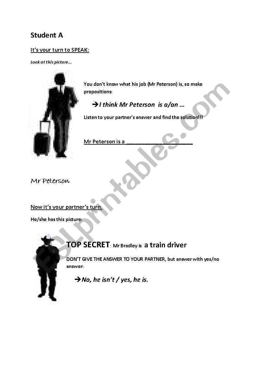 Job speaking card worksheet
