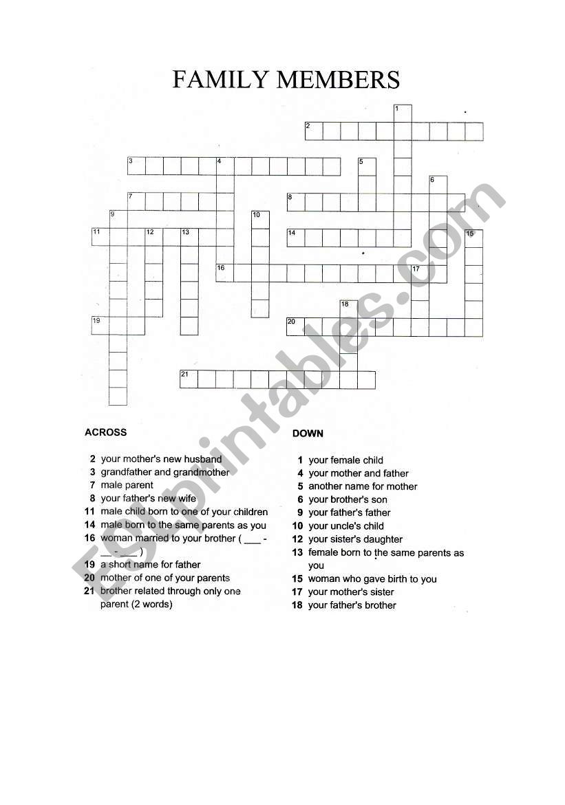 Family members worksheet