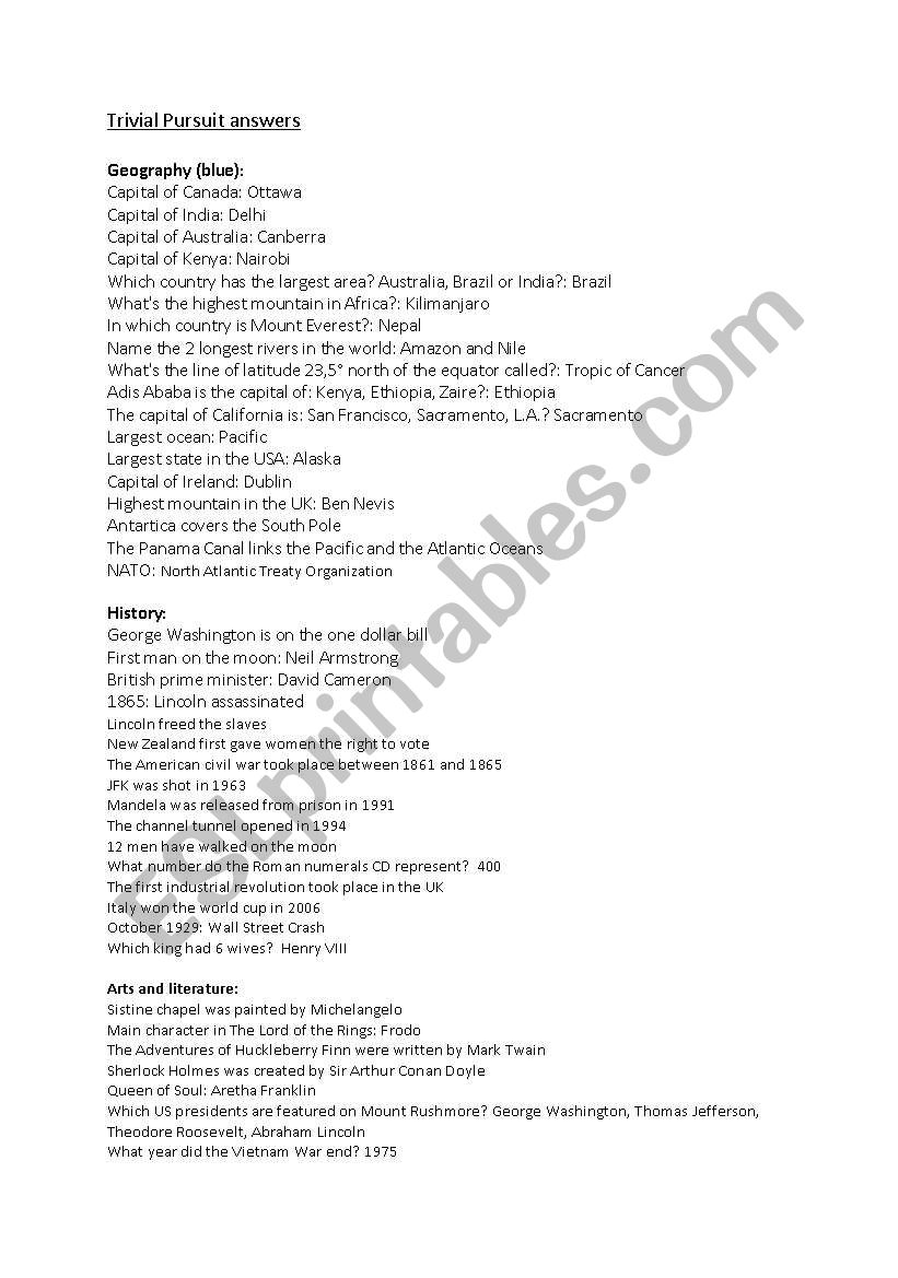 Revisions withTrivial Pursuit, answers