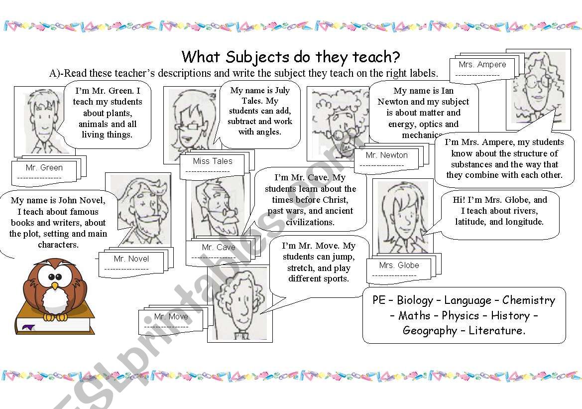 Teachers and School Subjects worksheet