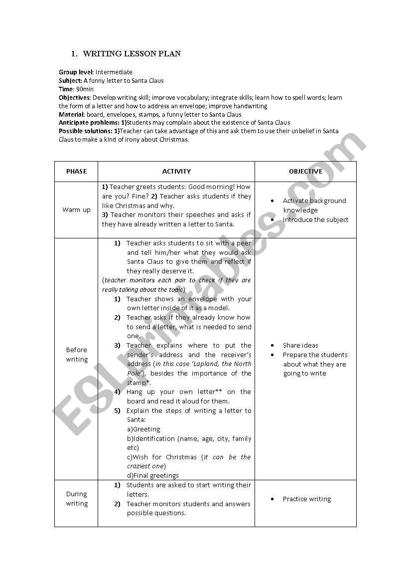 Writing Lesson Plan - Christmas