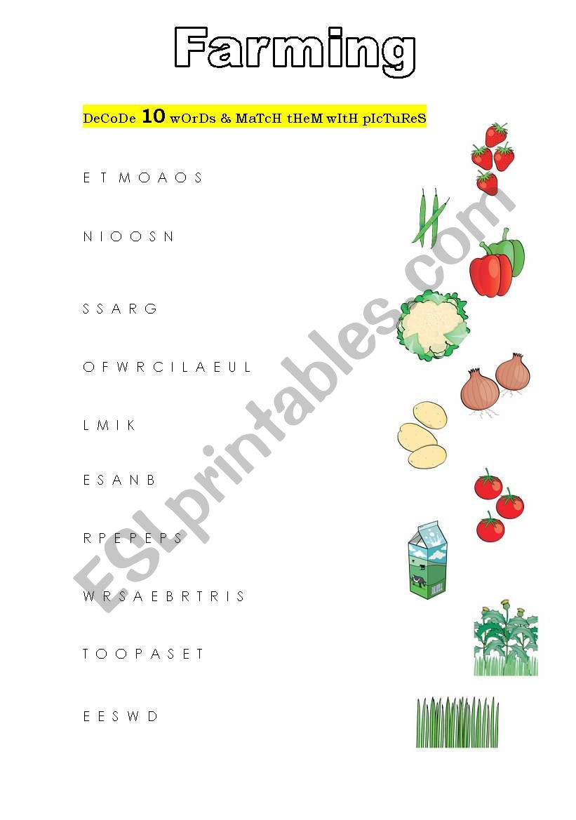 Farming - fruit and veggies worksheet
