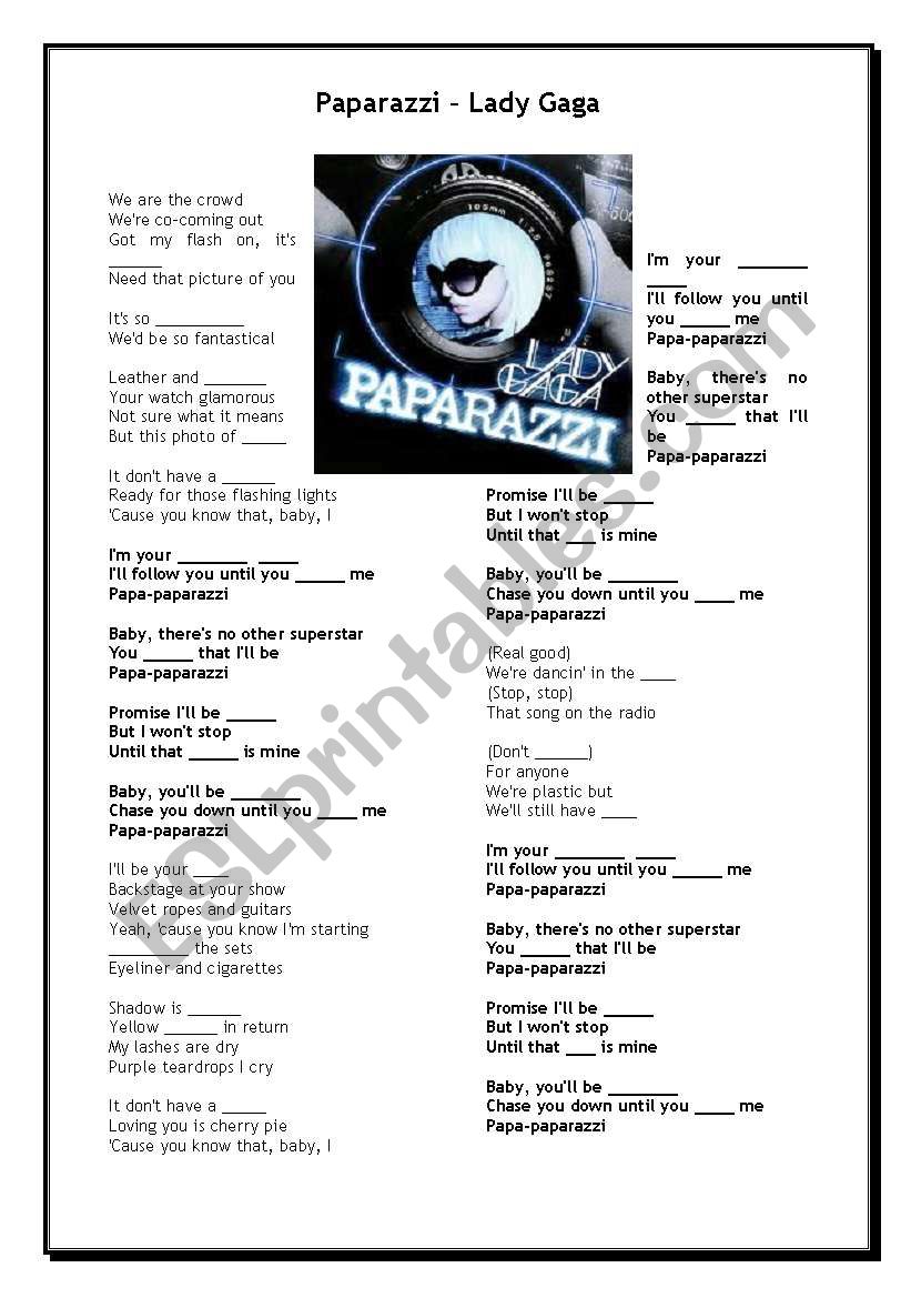 Paparazzi - Lady Gaga worksheet