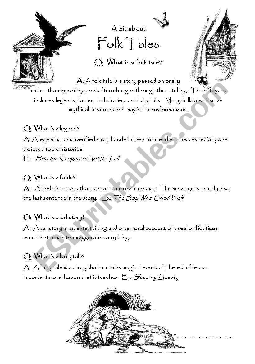 Folk tales worksheet