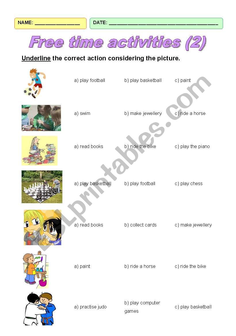 Free time activities (2) worksheet