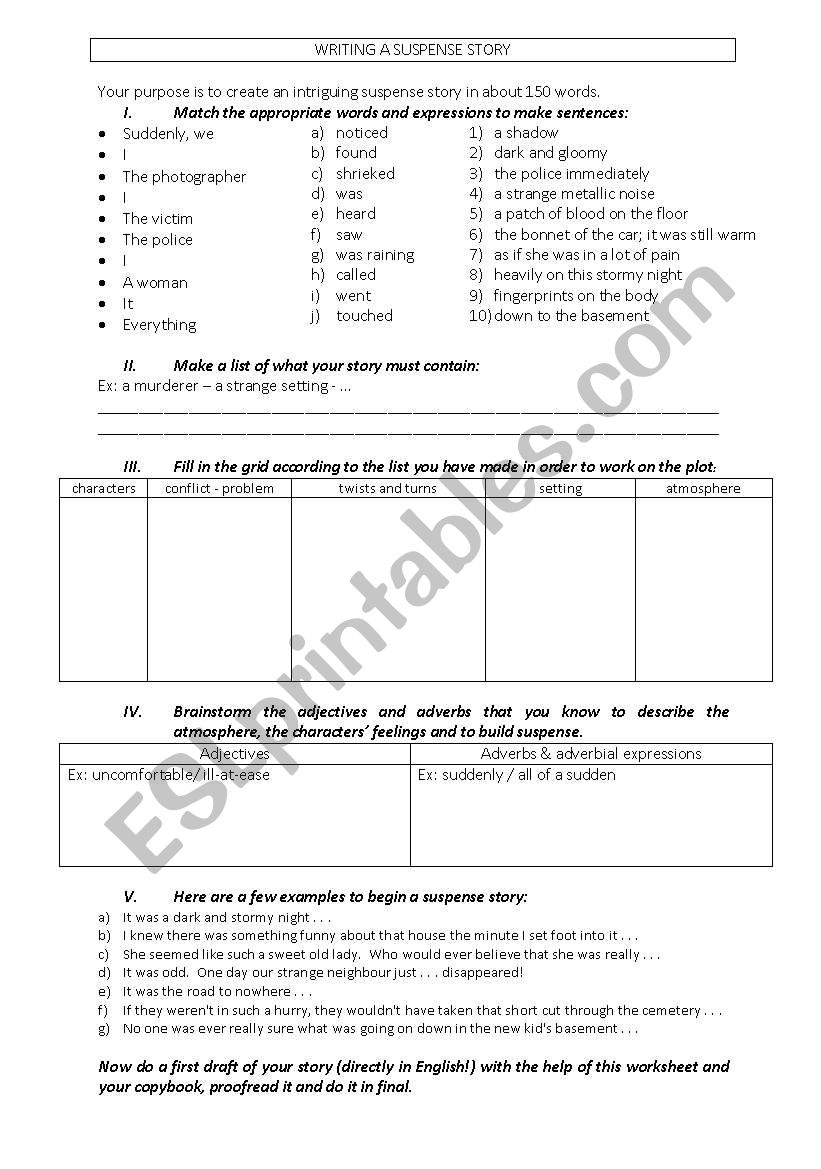 WRITING A SUSPENSE STORY worksheet