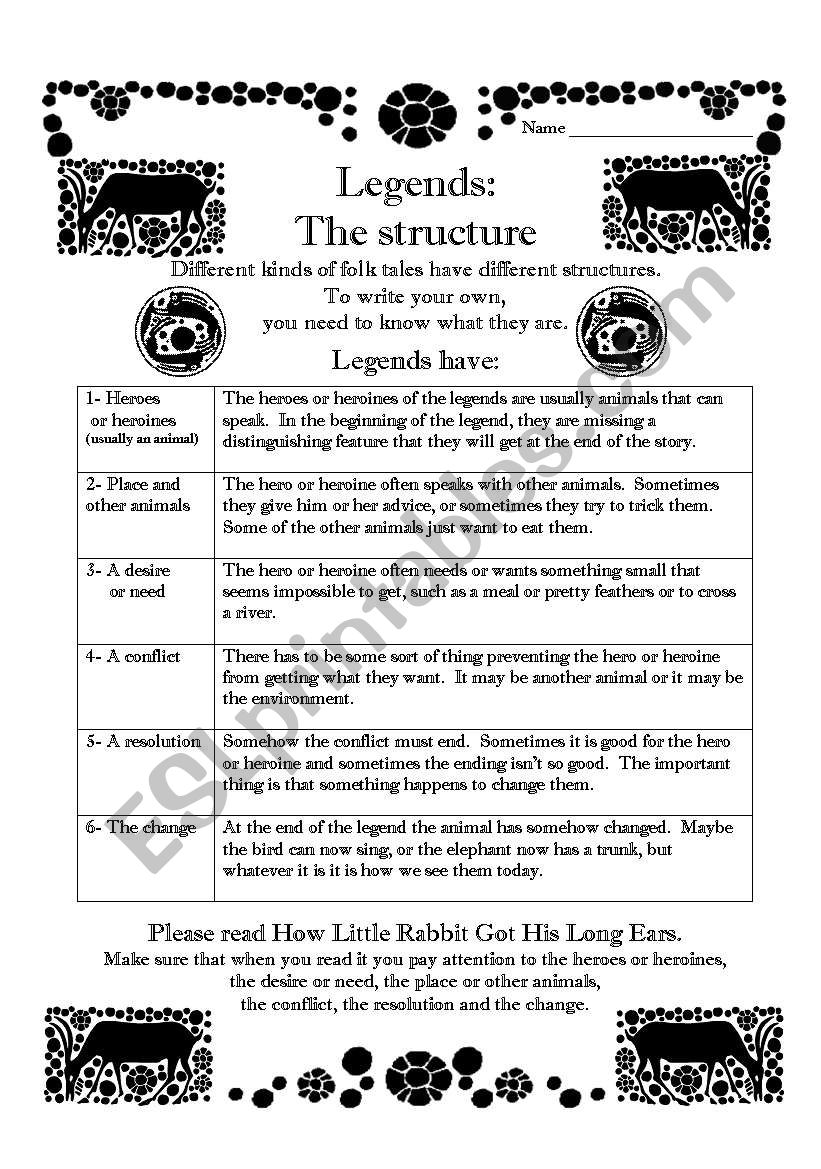 Legends worksheet