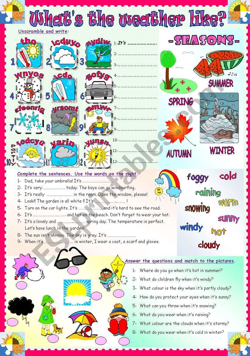 What S The Weather Like Weather Seasons Esl Worksheet By