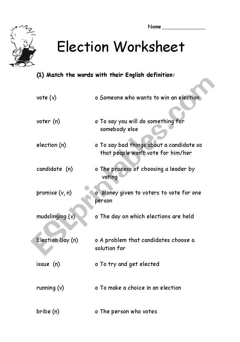Election vocabulary worksheet