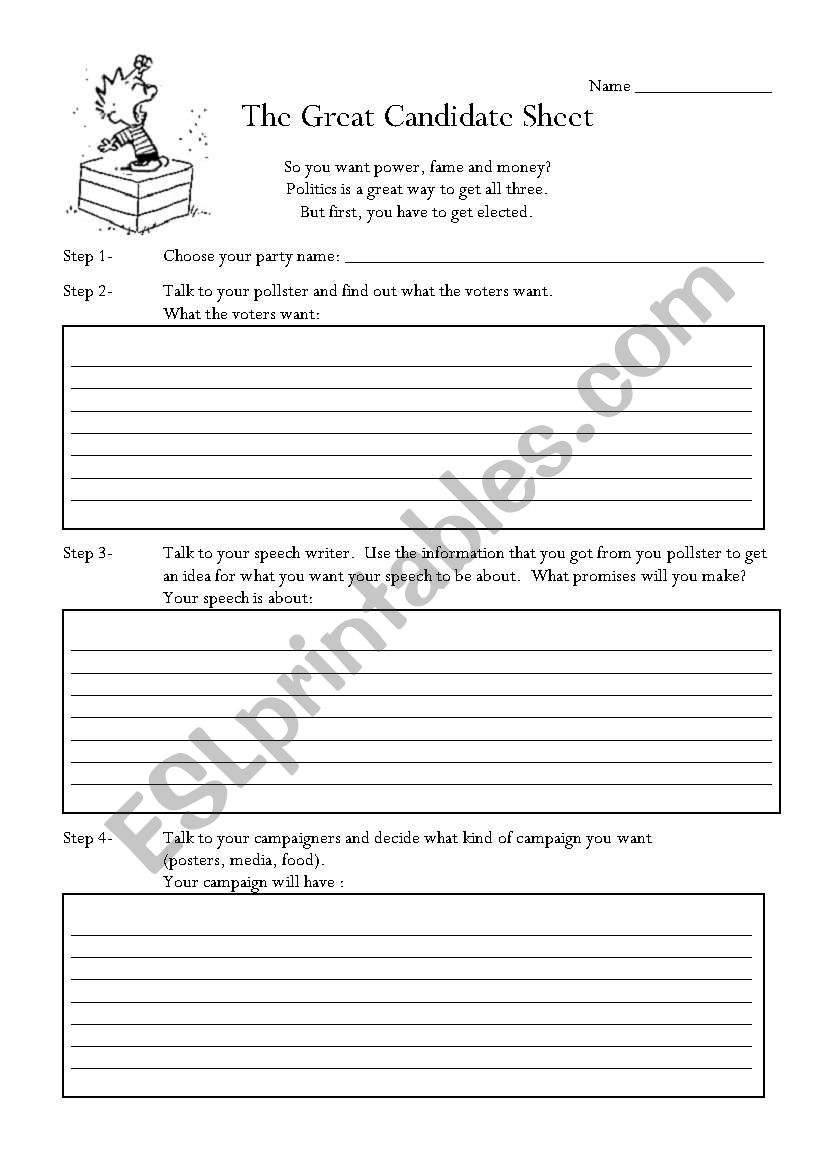 Candidate class elecion sheet worksheet