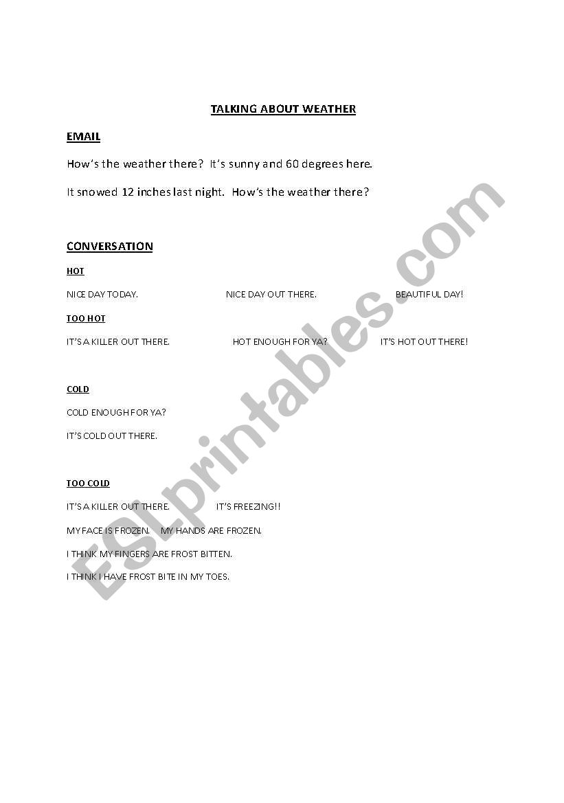 weather small talk worksheet