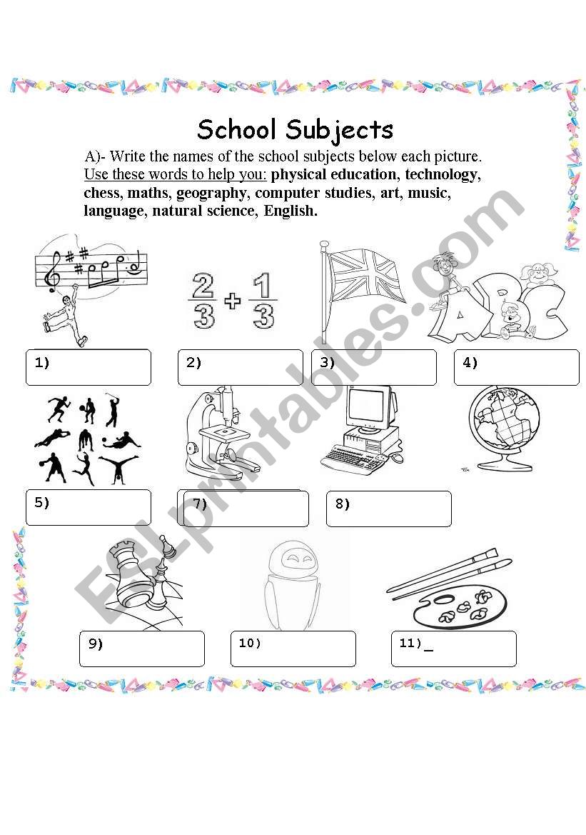 School Subjects worksheet