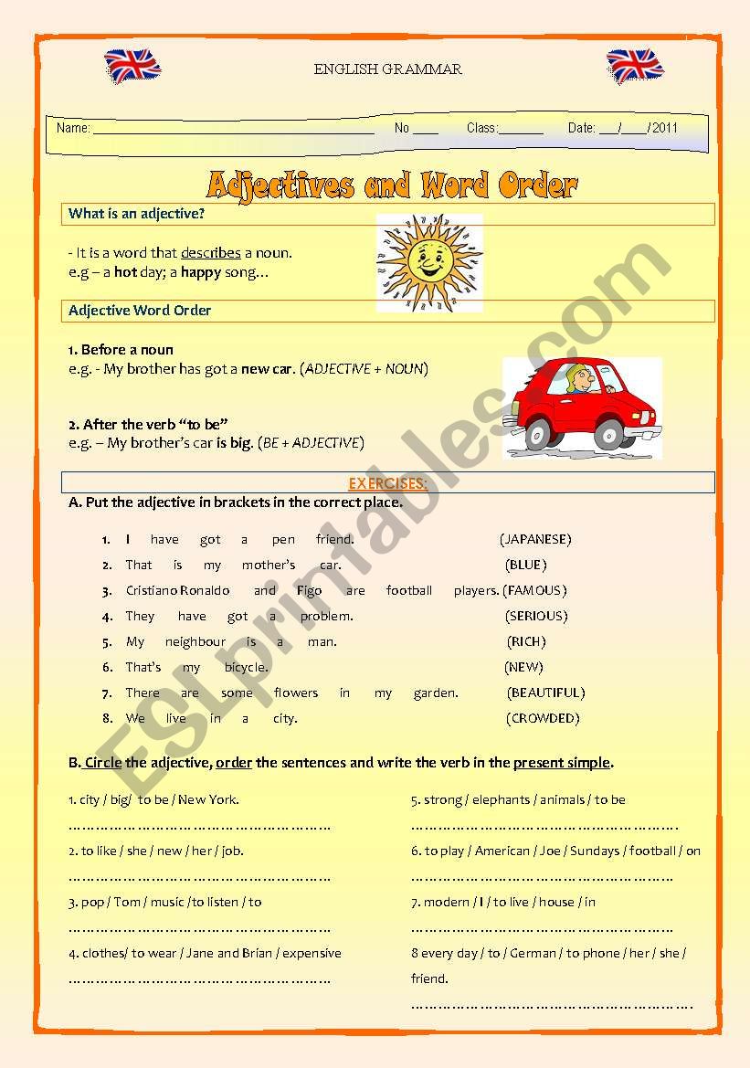 Adjective & Word Order - with verb 