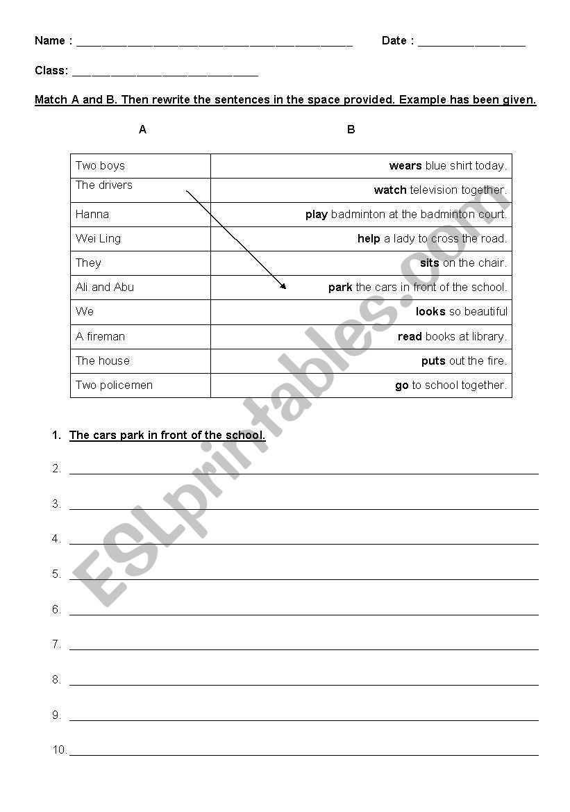 Subject verb agreement worksheet