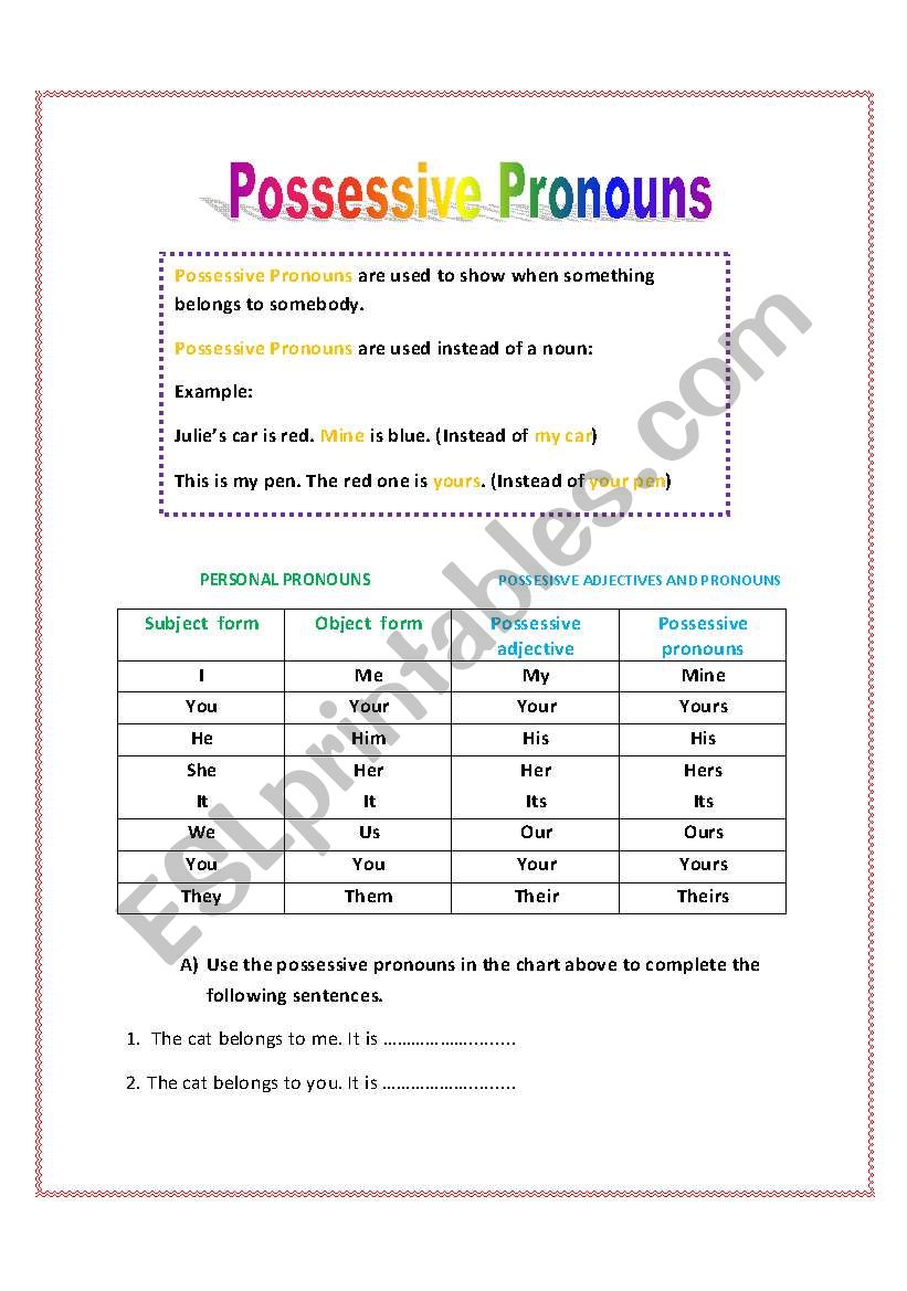 Possessive Pronouns worksheet