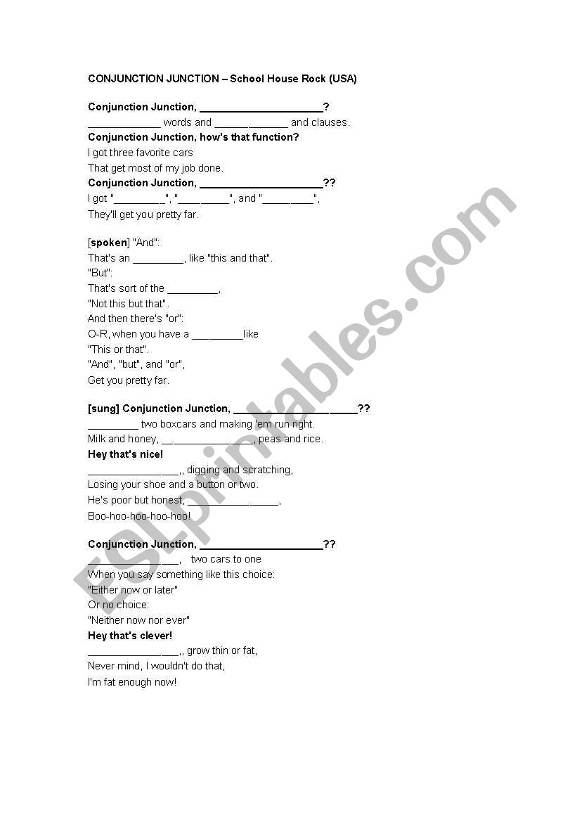 Conjunction Junction worksheet