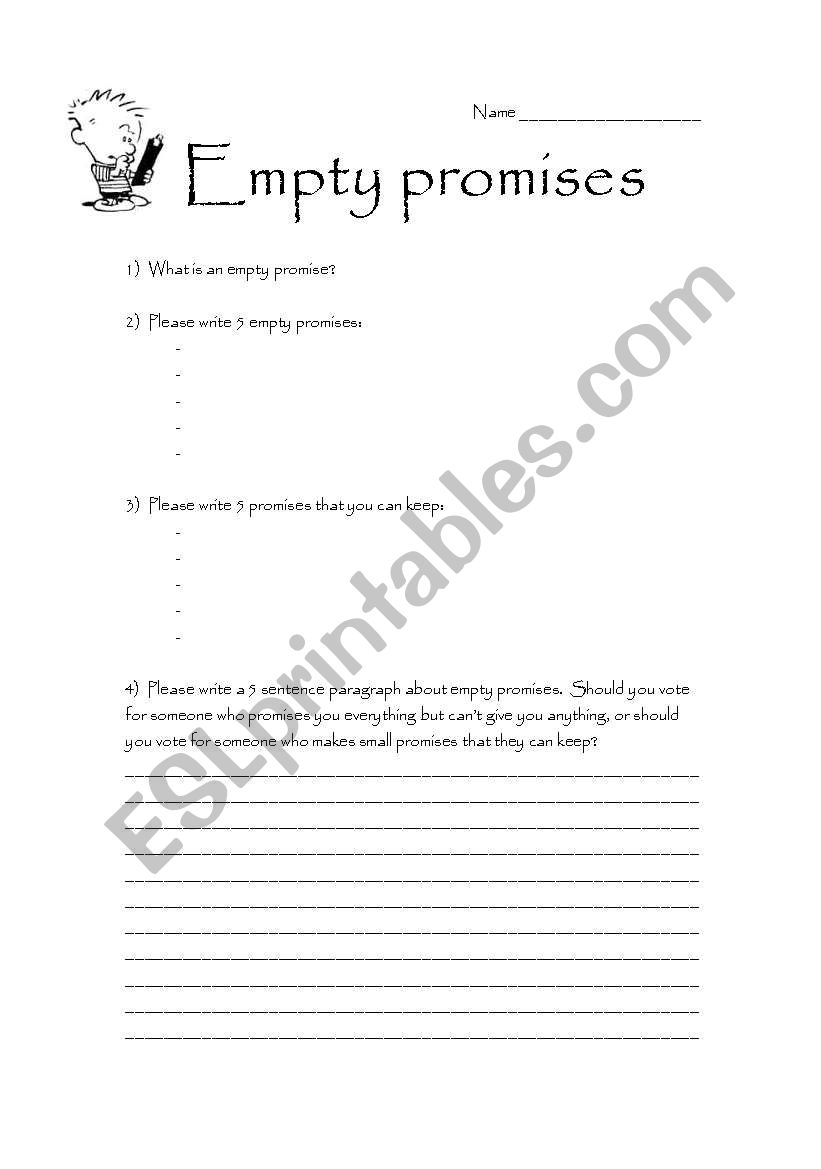 Empty promises worksheet