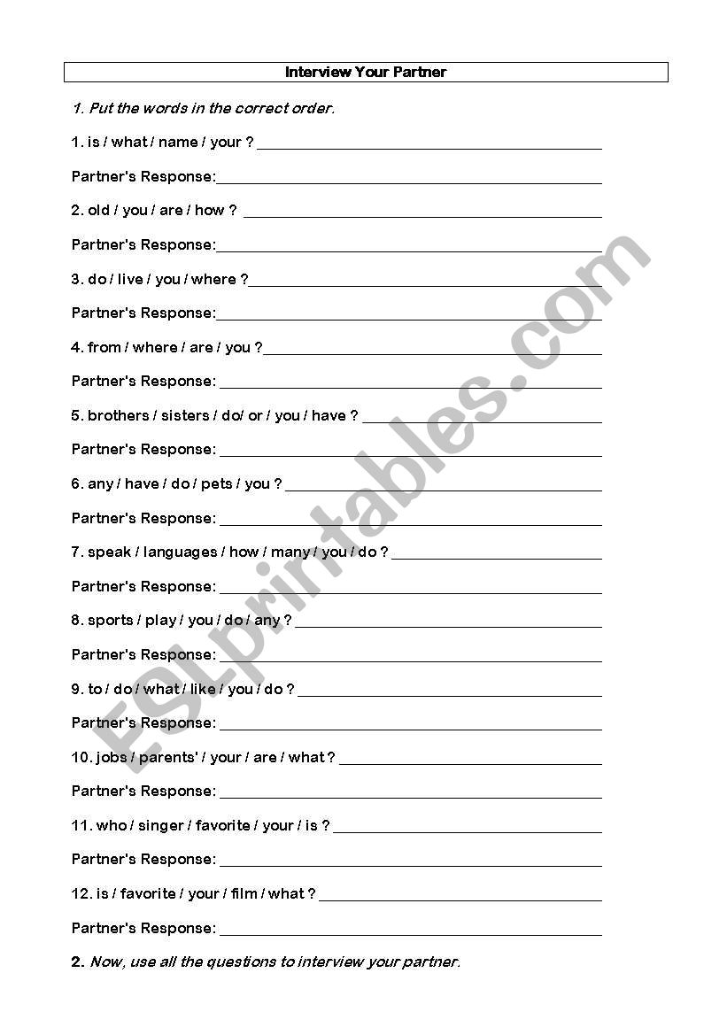 interview your partner worksheet