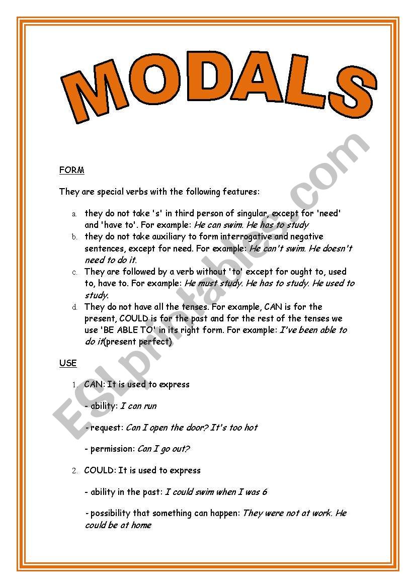 modals worksheet