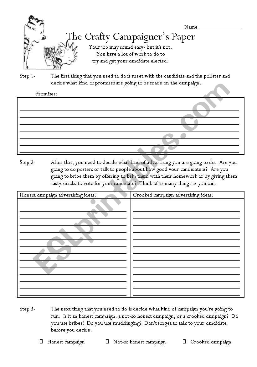 The Crafty Campaigners Page worksheet