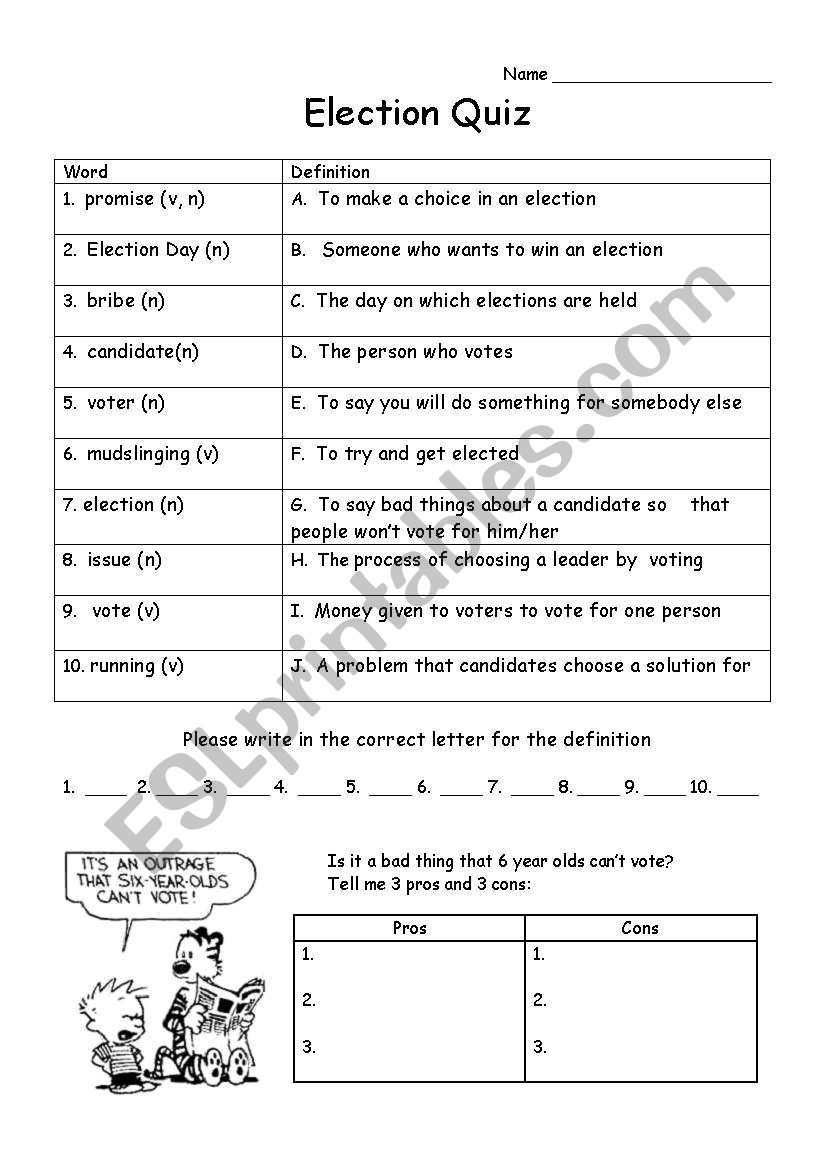 Election quiz worksheet