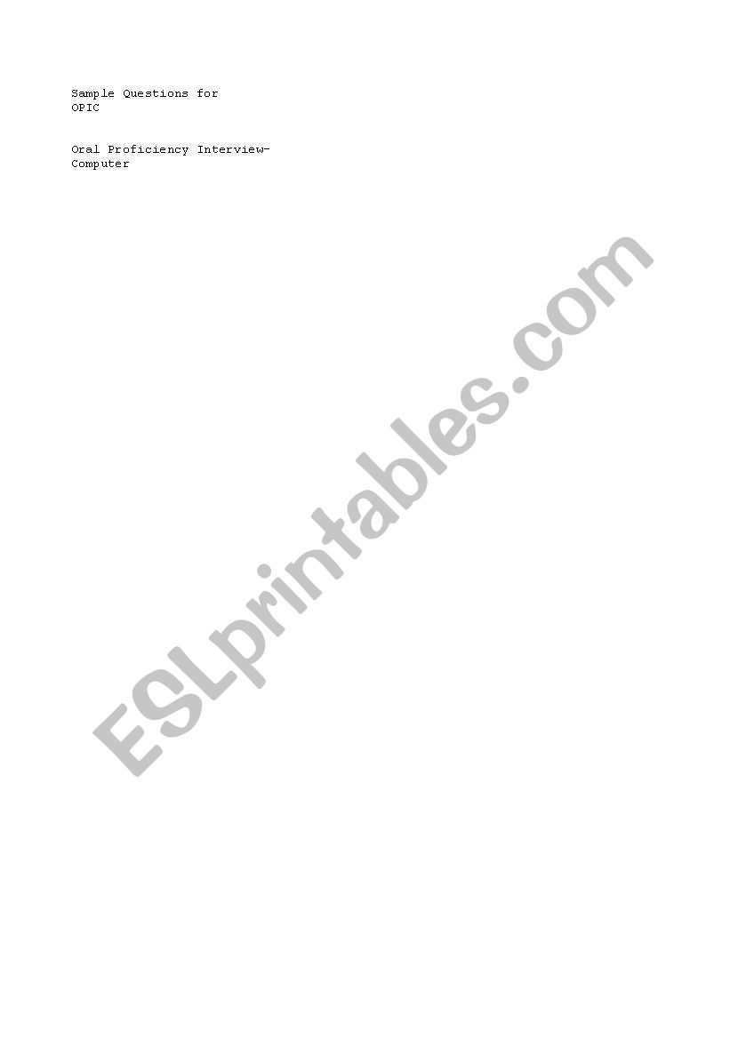 OPIC sample worksheet