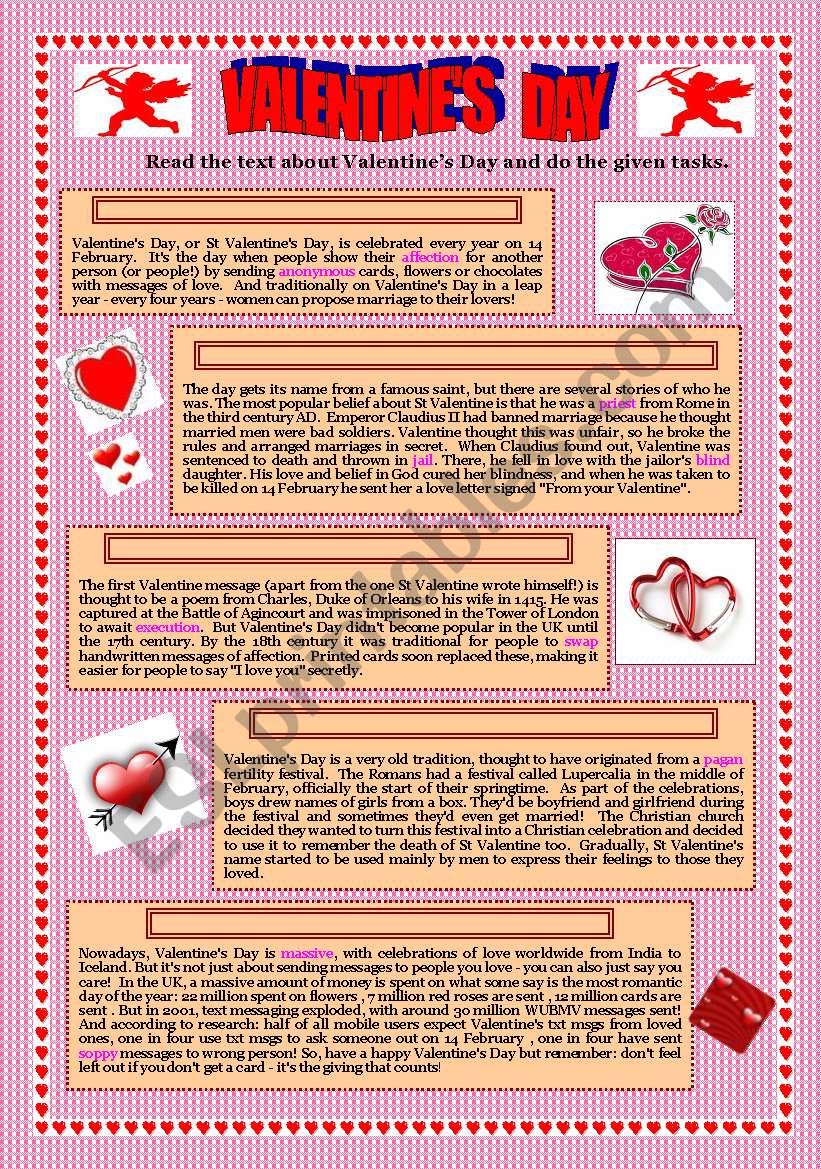 Valentine`s Day (2)- text and activities.