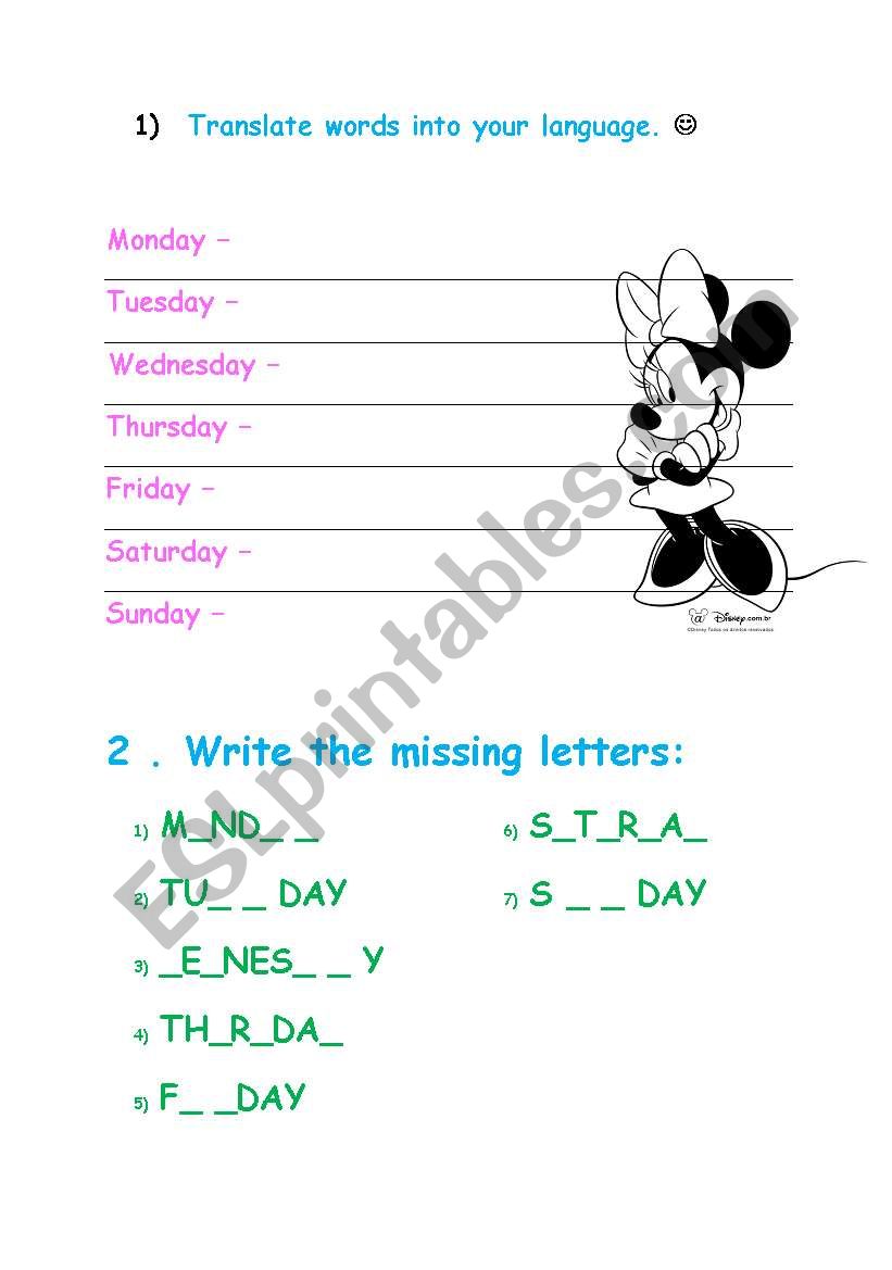 Days of the week worksheet