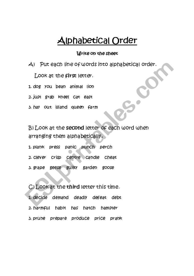 Alphabetical Order worksheet