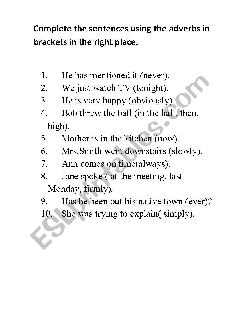 Adverbs of Time worksheet