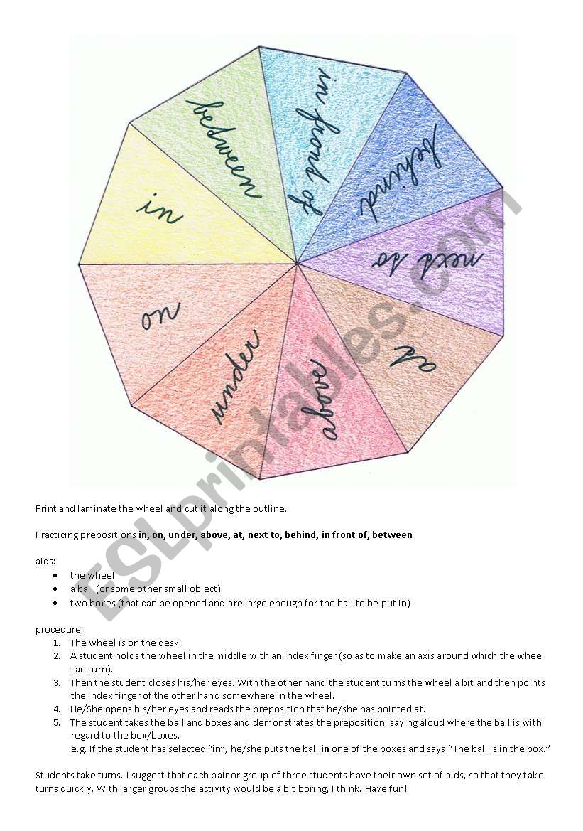 prepositions of place - colour wheel